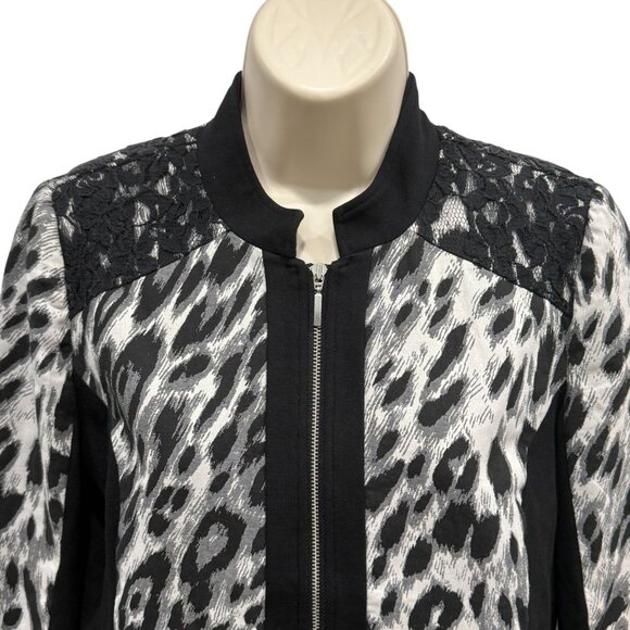 Chicos Black White Leopard Print Jacket Lace Zipper Closure Womens Size 1 - Picture 6 of 8